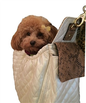 Petote Gigi Sling Dog Carrier Bag - Ivory Quilted With Faux Snake Trim