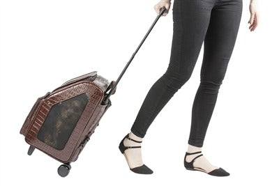 Petote Rio Dog Carrier On Wheels - Brown Faux Croco