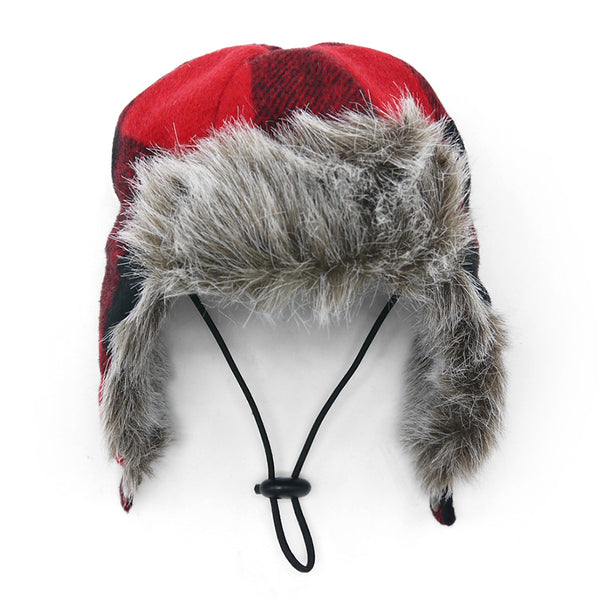 Red Plaid Trapper Hat for Dogs Halloween Costume