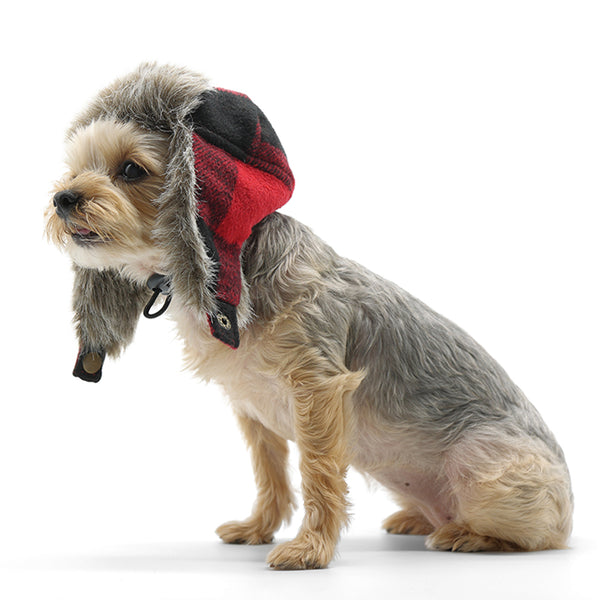 Red Plaid Trapper Hat for Dogs Halloween Costume