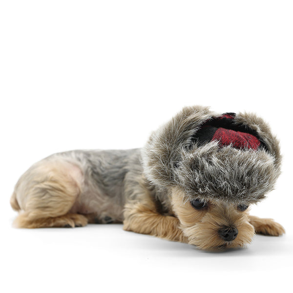 Red Plaid Trapper Hat for Dogs Halloween Costume