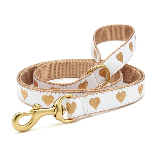 Up Country Heart of Gold Dog Collar - White/Gold