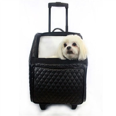 Petote Rio Dog Carrier On Wheels - Black Quilted