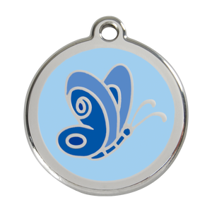 Red Dingo Stainless Steel & Enamel Blue Butterfly Dog ID Tag