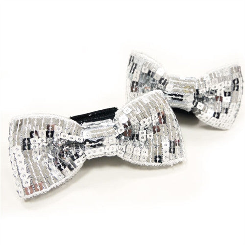 EasyBow Dog Bow Tie - Silver Sequins