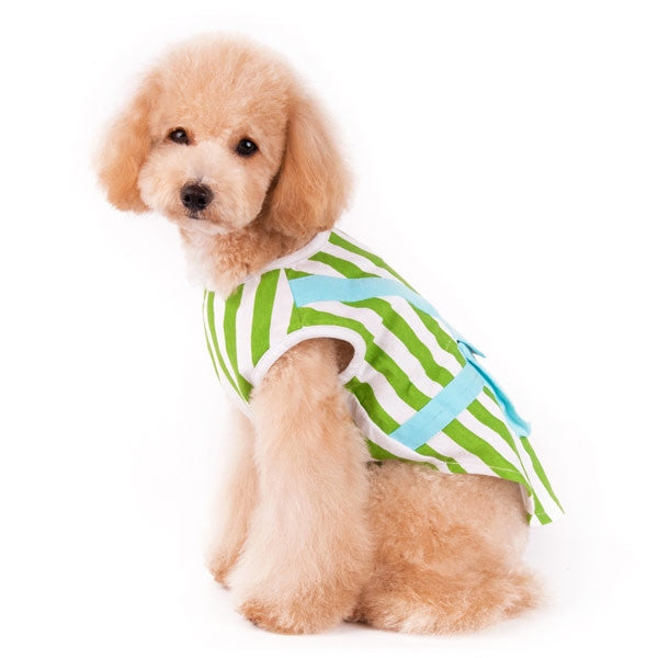 Backpack Tank Top For Dogs - Green & White Stripes