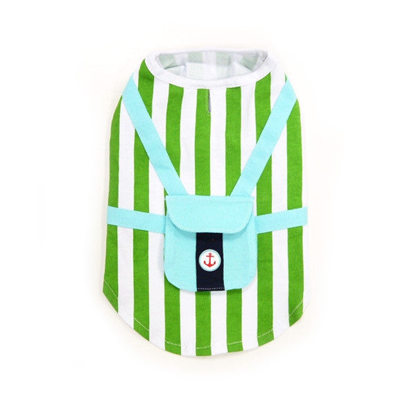 Backpack Tank Top For Dogs - Green & White Stripes