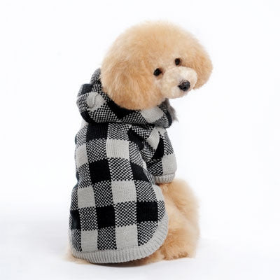 Lux Checker Dog Sweater Coat - Gray