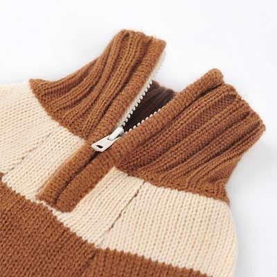 Sporty Stripe Turtleneck Dog Sweater - Beige