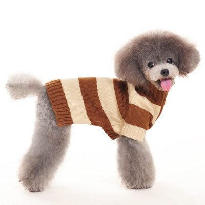 Sporty Stripe Turtleneck Dog Sweater - Beige