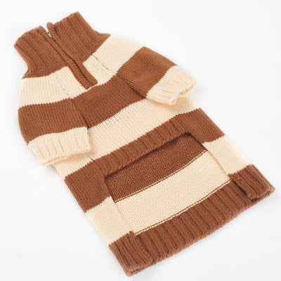 Sporty Stripe Turtleneck Dog Sweater - Beige