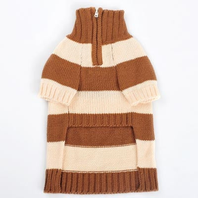 Sporty Stripe Turtleneck Dog Sweater - Beige