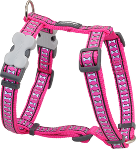 Red Dingo Designer Dog Harness - Reflective Bones (Hot Pink)