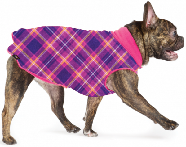 Duluth Double Fleece Pullover Dog Sweater - Mulberry Plaid/Fuchsia
