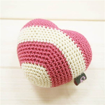 Pink Stripes Heart Crochet Dog Toy with Squeaker