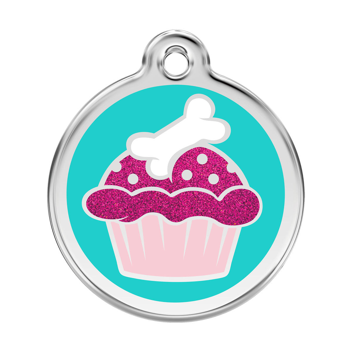 Red Dingo Stainless Steel & Glitter Enamel Cupcake Dog ID Tag PupLife