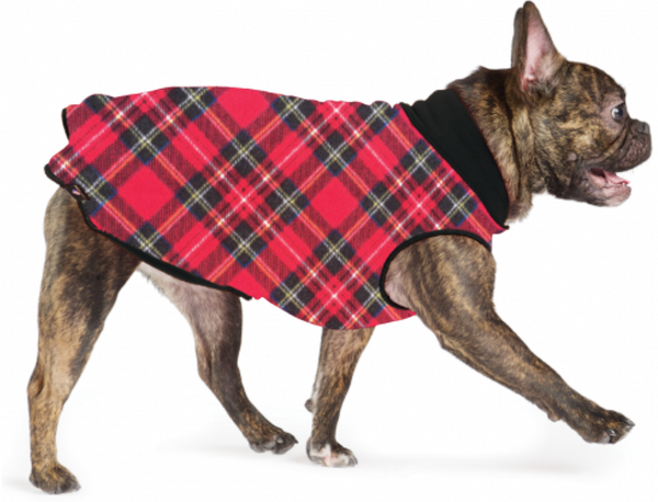 Duluth Double Fleece Pullover Dog Sweater - Red Plaid/Black
