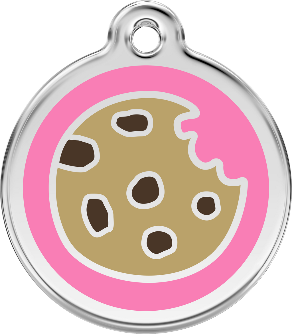 Red Dingo Stainless Steel & Enamel Cookie Dog ID Tag (Pink)