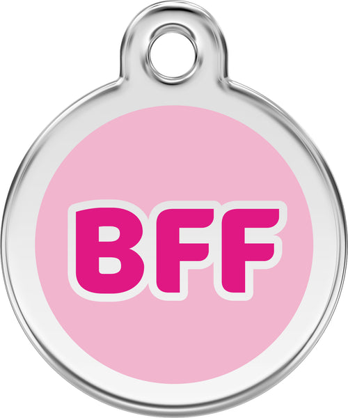 Red Dingo Stainless Steel & Enamel Dog Tag - BFF Best Friends Forever (Pink)