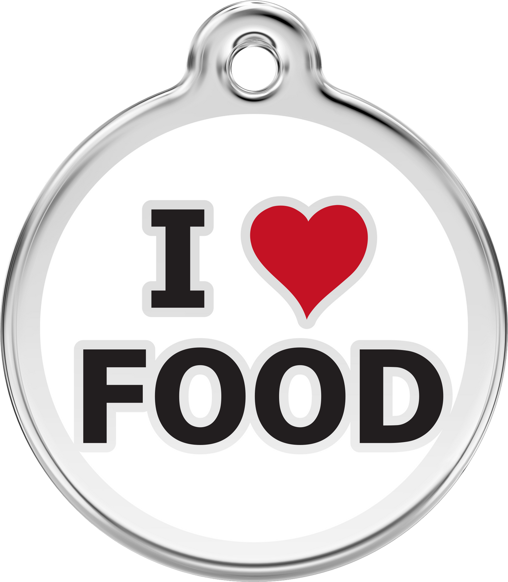 Red Dingo Stainless Steel & Enamel Dog Tag - I Heart Food