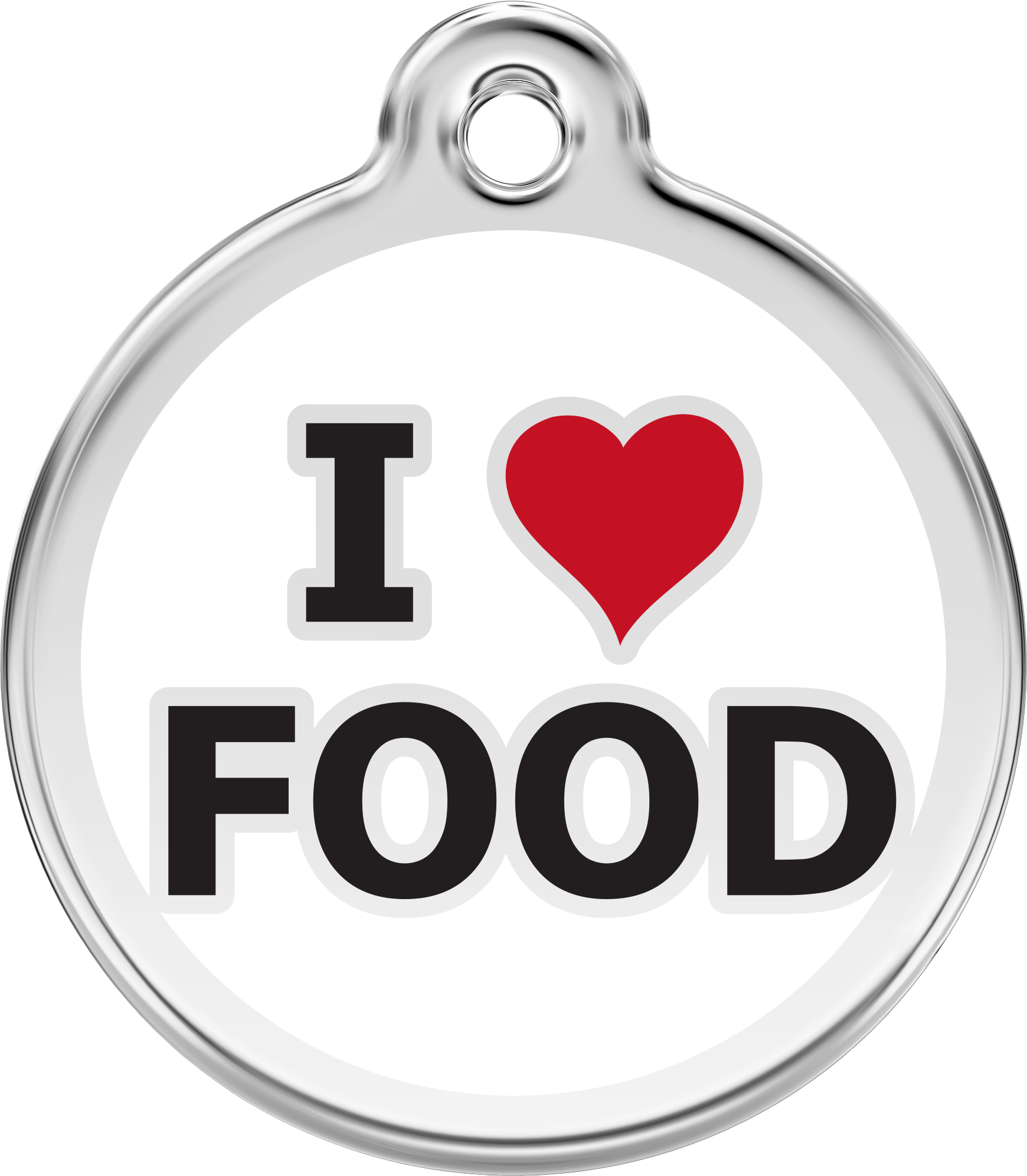 Red Dingo Stainless Steel & Enamel Dog Tag - I Heart Food