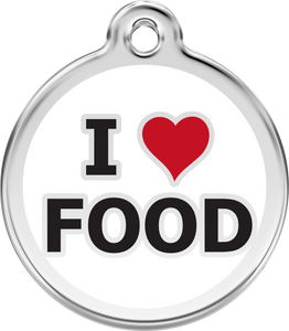 Red Dingo Stainless Steel & Enamel Dog Tag - I Heart Food
