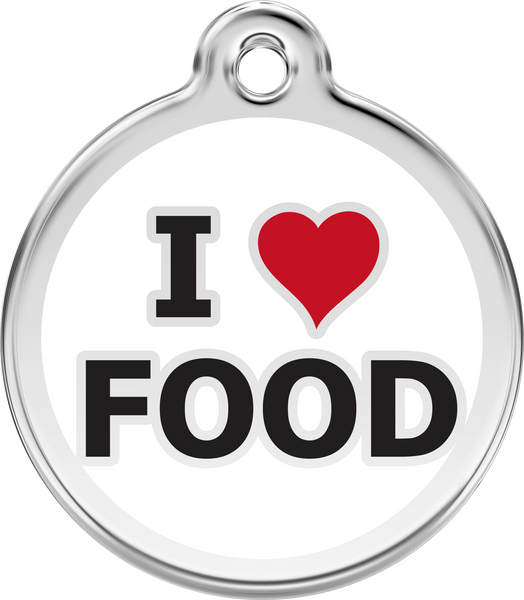Red Dingo Stainless Steel & Enamel Dog Tag - I Heart Food