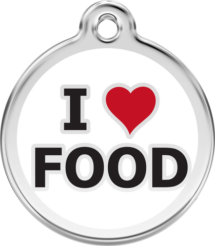 Red Dingo Stainless Steel & Enamel Dog Tag - I Heart Food