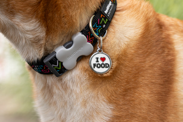 Red Dingo Stainless Steel & Enamel Dog Tag - I Heart Food