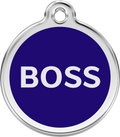 Red Dingo Stainless Steel & Enamel Dog Tag - Boss (Dark Blue)