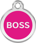 Red Dingo Stainless Steel & Enamel Dog Tag - Boss (Pink)