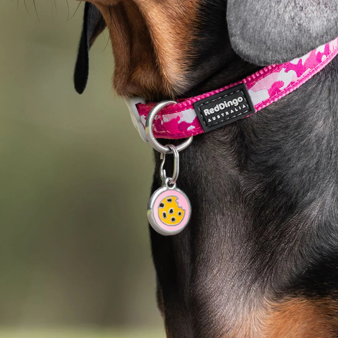 Red Dingo Stainless Steel & Enamel Cookie Dog ID Tag (Pink)