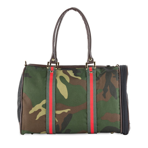 Petote Duffel Dog Carrier - Camo With Red Stripe