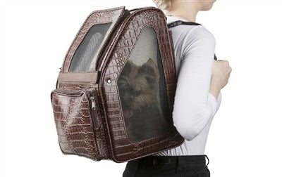 Petote Rio Dog Carrier On Wheels - Brown Faux Croco