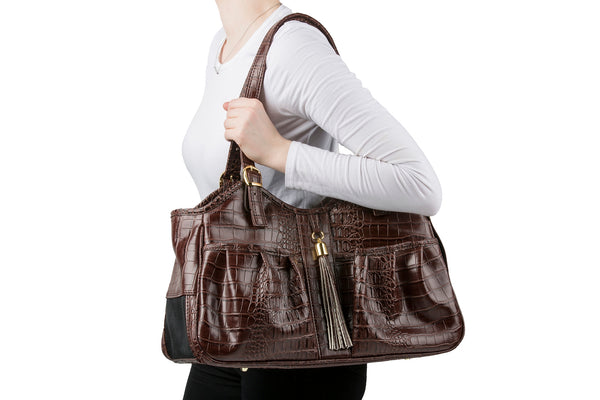 Petote Metro Dog Carrier - Brown Faux Croco With Tassel