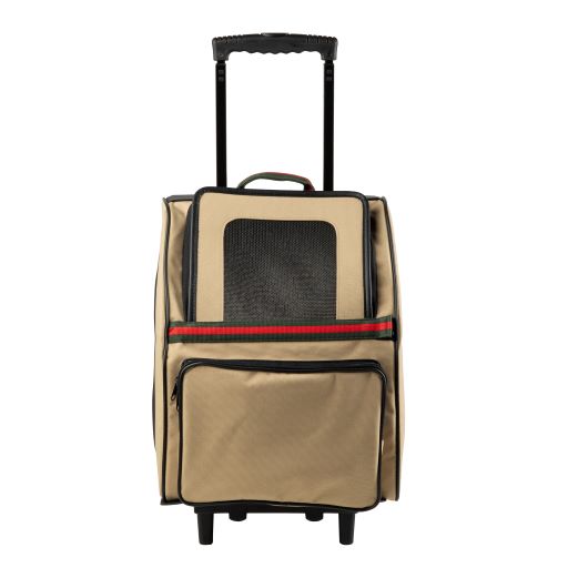 Petote Rio Dog Carrier Roller Bag - Khaki With Red Stripe