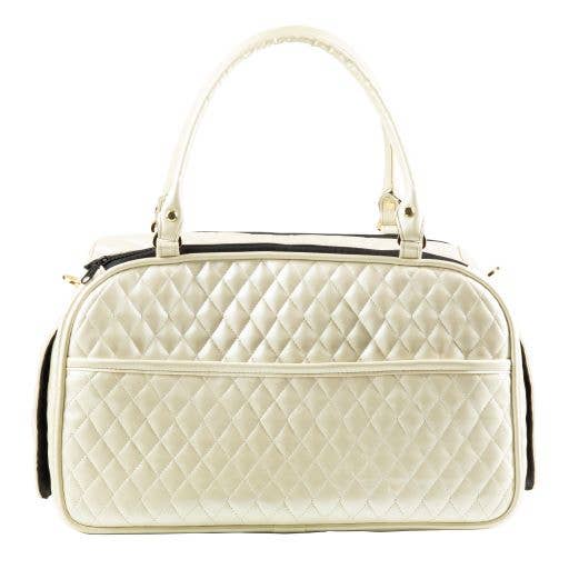 Petote Marlee 2 Dog Carrier - Ivory Quilted With Red Stripe