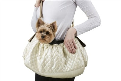 Petote Gigi Sling Dog Carrier Bag - Ivory Quilted With Faux Snake Trim