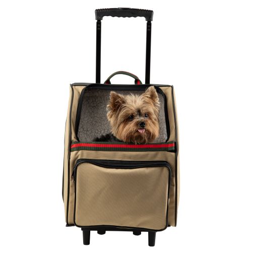 Petote Rio Dog Carrier Roller Bag - Khaki With Red Stripe
