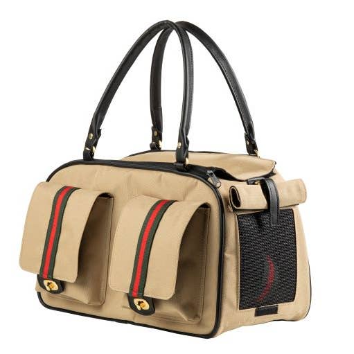 Petote Marlee 2 Dog Carrier - Khaki With Red Stripe