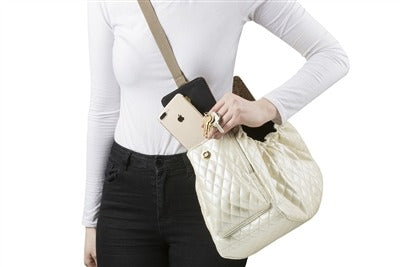 Petote Gigi Sling Dog Carrier Bag - Ivory Quilted With Faux Snake Trim
