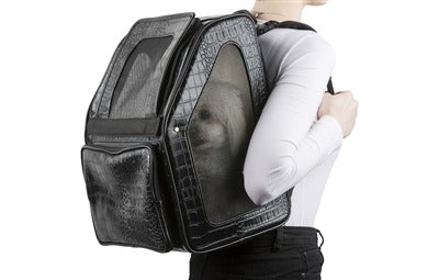 Petote Rio Dog Carrier On Wheels - Black Faux Croco