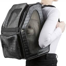 Petote Rio Dog Carrier On Wheels - Black Faux Croco
