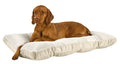 White cloud dog futon bed with a plush, cushioned surface and a raised padded edge
