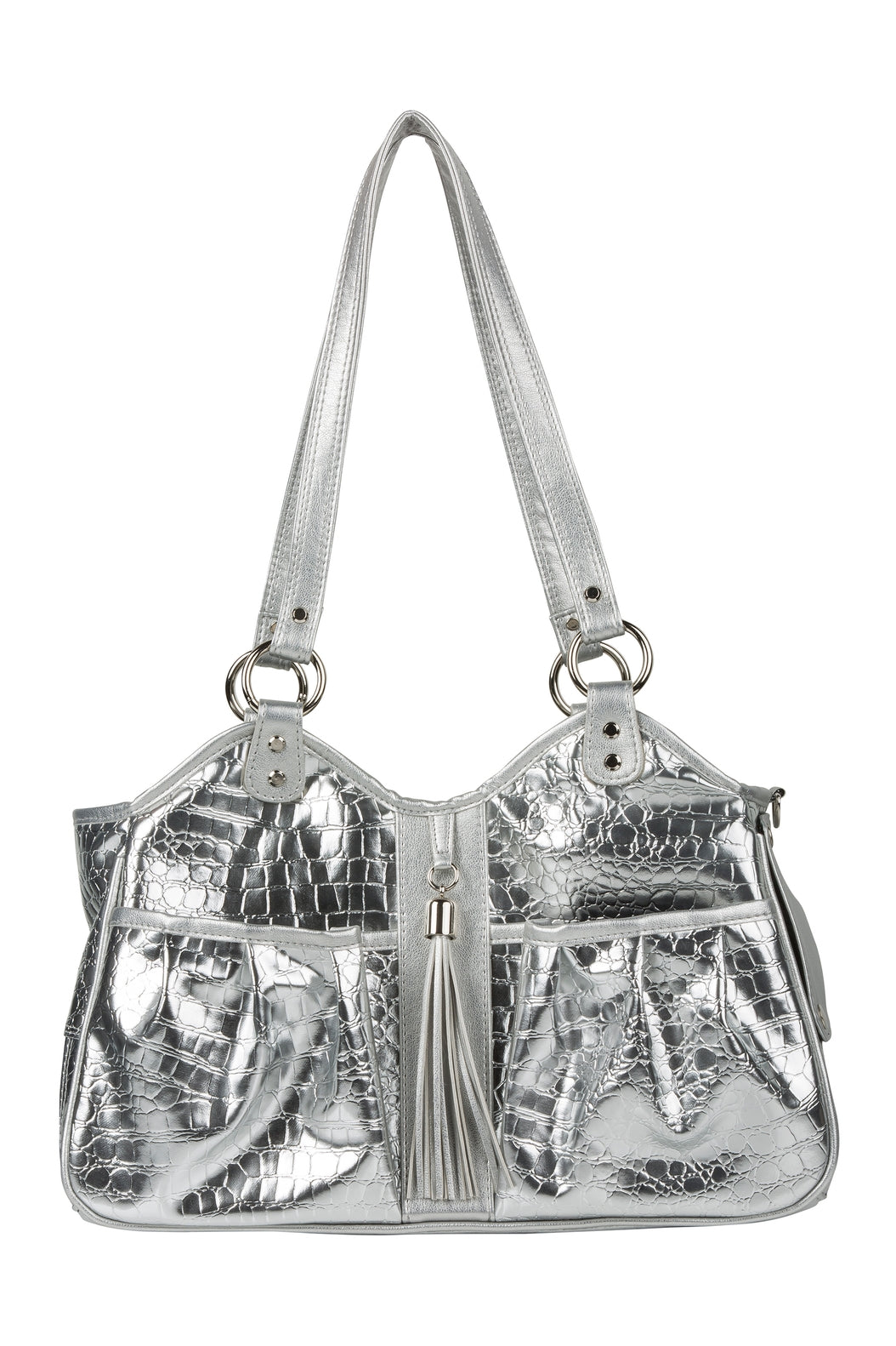 Petote Metro Dog Carrier - Silver Faux Gator With Tassel