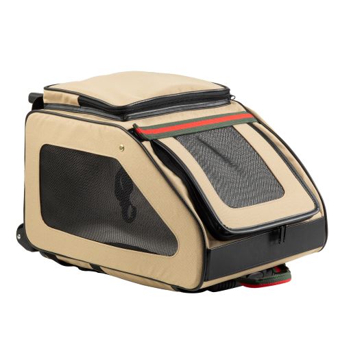 Petote Rio Dog Carrier Roller Bag - Khaki With Red Stripe