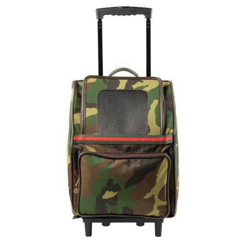 Petote Rio Dog Carrier Roller Bag - Camo With Red Stripe