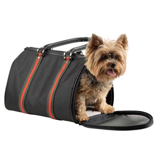 Petote Duffel Dog Carrier - Black With Red Stripe