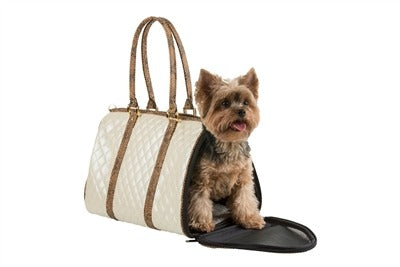 Petote Duffel Dog Carrier - Ivory Quilted