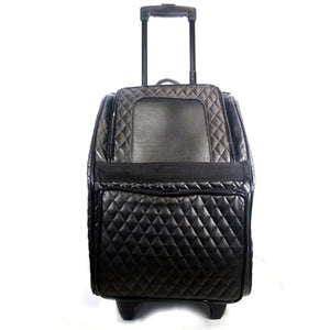 Petote Rio Dog Carrier On Wheels - Black Quilted